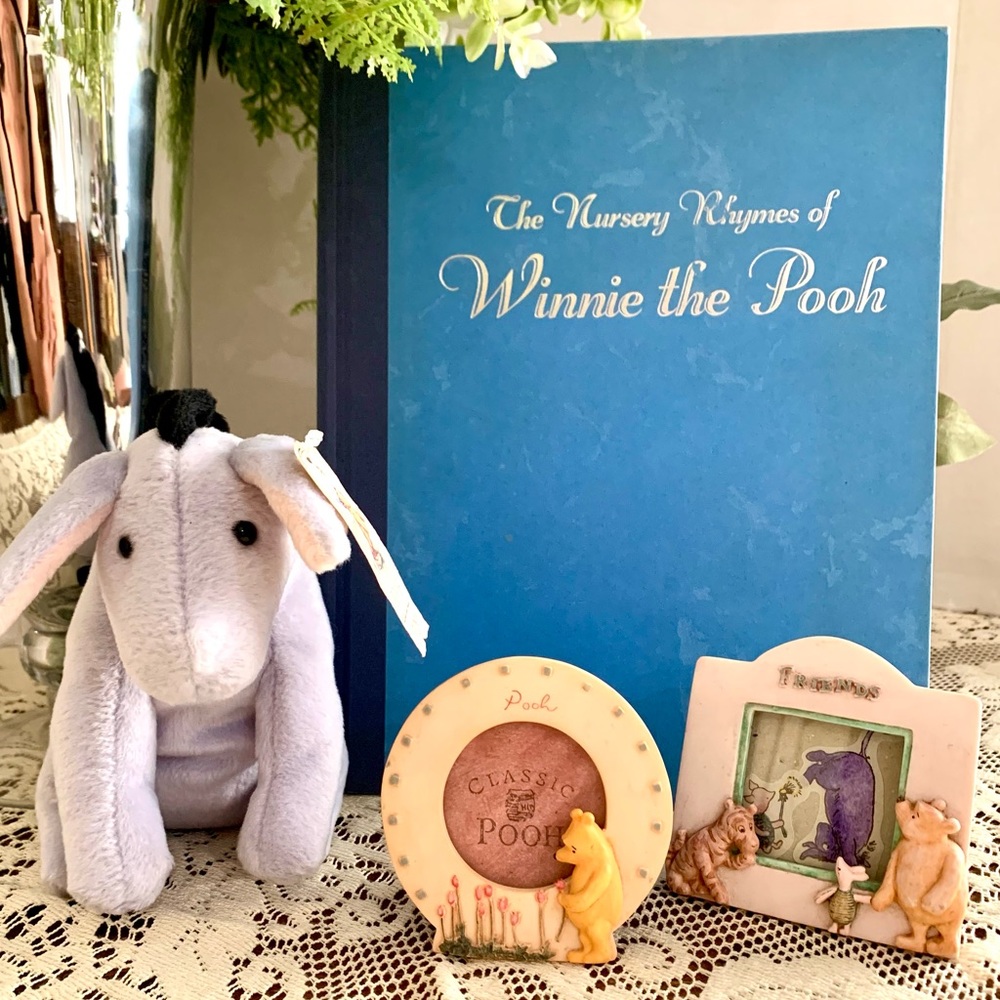 Winnie the Pooh bundle- nursery rhyme book, 2 picture frames and a Eeyore plush